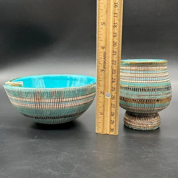 Mid Century Modern Seta SGRAFFITO Smoking Set Aldo Londi Bitossi 1950s Italy - Picture 13 of 13